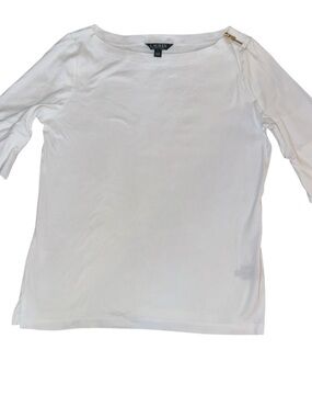 Lauren Ralph Lauren White Boatneck 3/4 Sleeve Top